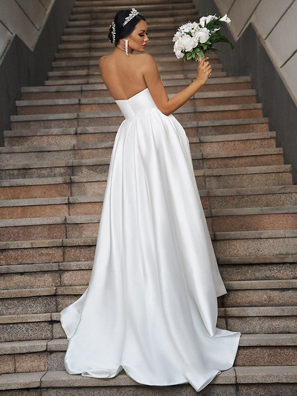 A-Line Sweetheart Satin Sleeveless Ruffled Wedding Dress - Chloe Dress