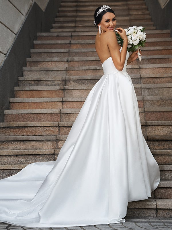 A-Line Sweetheart Satin Sleeveless Ruffled Wedding Dress - Chloe Dress