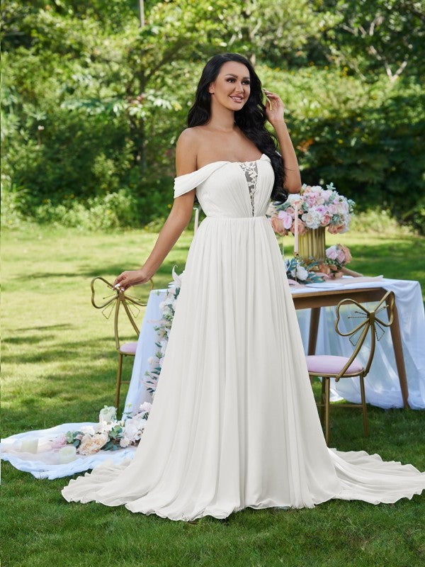 A-Line Chiffon Sleeveless Ruffled Wedding Dress - Chloe Dress