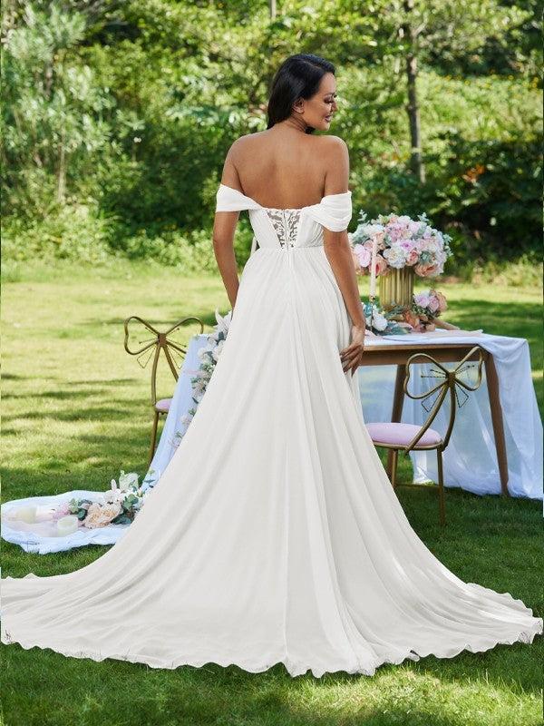 A-Line Chiffon Sleeveless Ruffled Wedding Dress - Chloe Dress