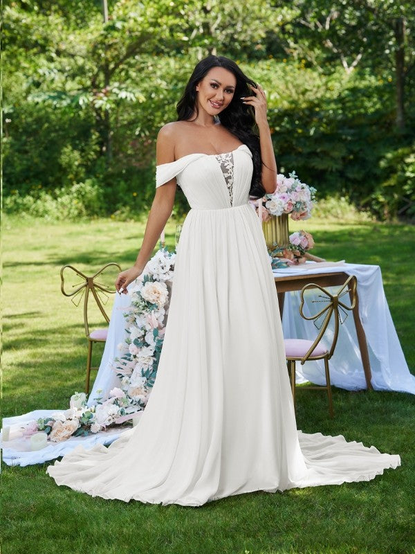 A-Line Chiffon Sleeveless Ruffled Wedding Dress - Chloe Dress