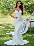 Sheath V-Neck Crepe Sleeveless Ruffled Wedding Dress - Chloe Dress