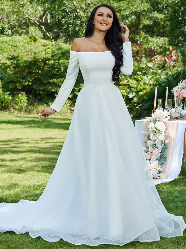 A-Line Tulle Long Sleeve Ruffled Wedding Dress - Chloe Dress