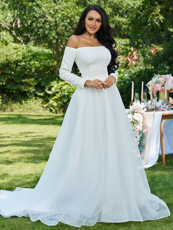 A-Line Tulle Long Sleeve Ruffled Wedding Dress - Chloe Dress