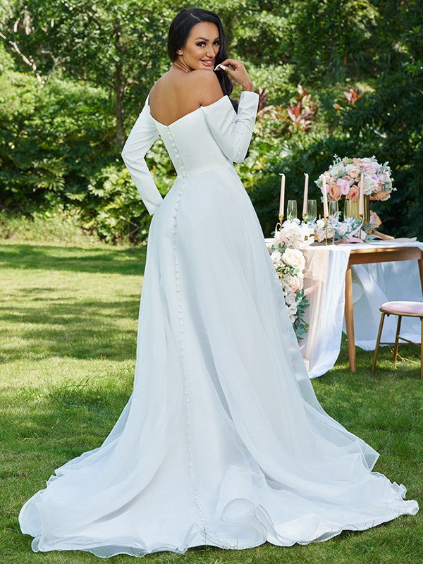 A-Line Tulle Long Sleeve Ruffled Wedding Dress - Chloe Dress