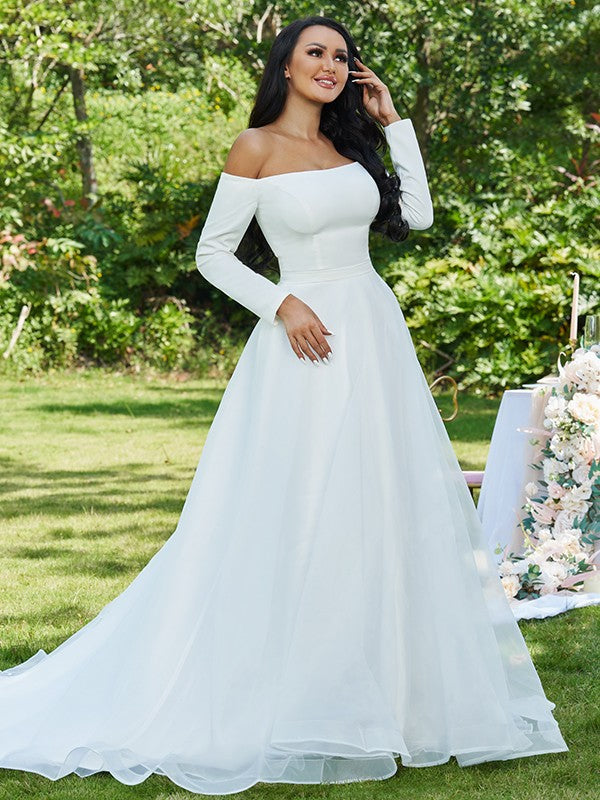 A-Line Tulle Long Sleeve Ruffled Wedding Dress - Chloe Dress