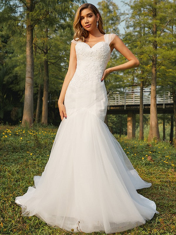 Mermaid Sweetheart Tulle Sleeveless Train Wedding Dress - Chloe Dress