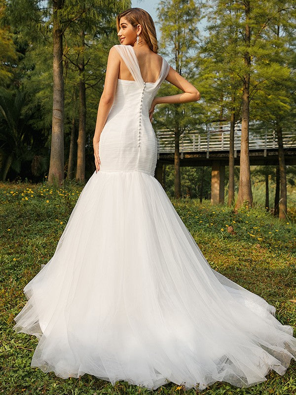 Mermaid Sweetheart Tulle Sleeveless Train Wedding Dress - Chloe Dress
