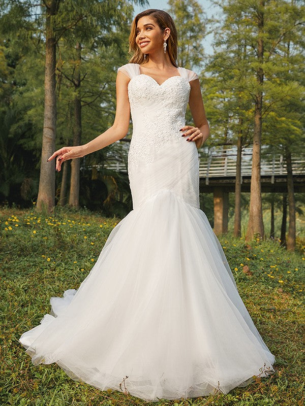 Mermaid Sweetheart Tulle Sleeveless Train Wedding Dress - Chloe Dress