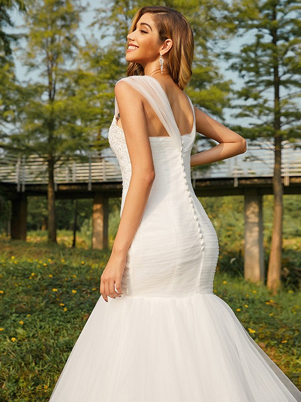 Mermaid Sweetheart Tulle Sleeveless Train Wedding Dress - Chloe Dress