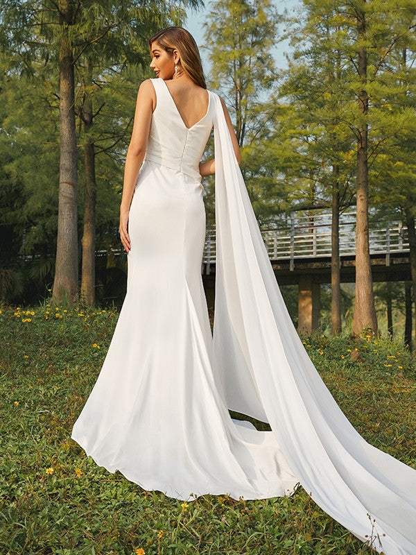 Sheath Satin Sleeveless Train Wedding Dress - Chloe Dress
