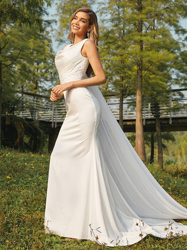 Sheath Satin Sleeveless Train Wedding Dress - Chloe Dress
