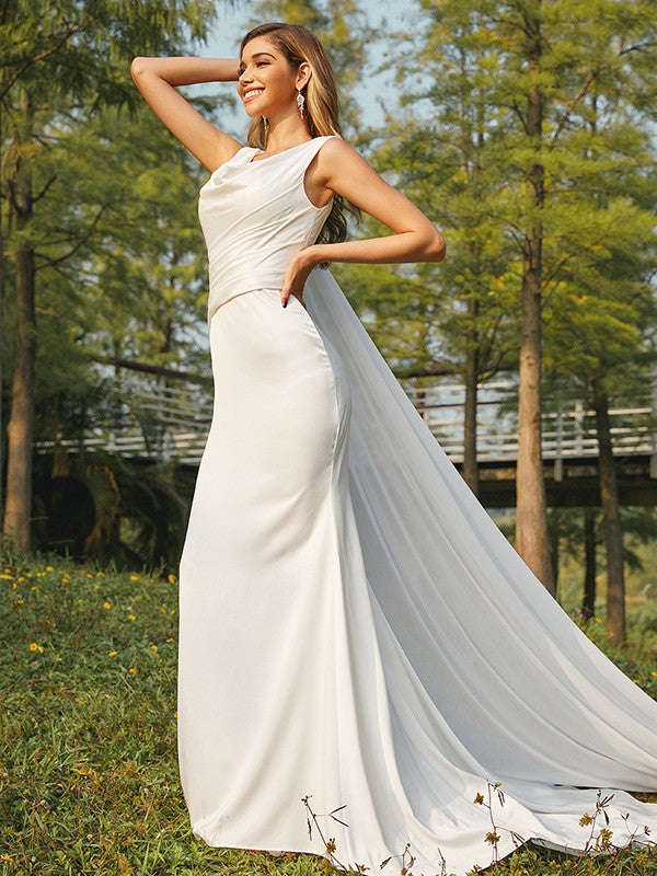 Sheath Satin Sleeveless Train Wedding Dress - Chloe Dress