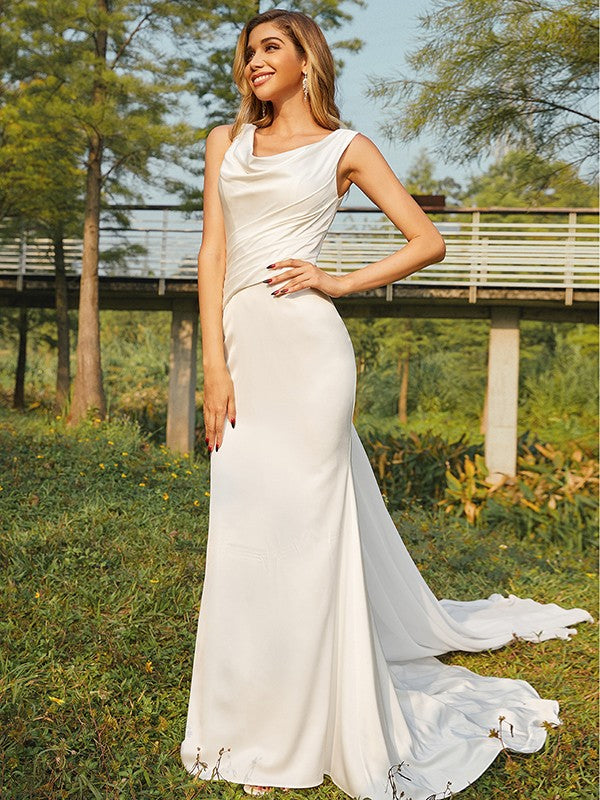 Sheath Satin Sleeveless Train Wedding Dress - Chloe Dress