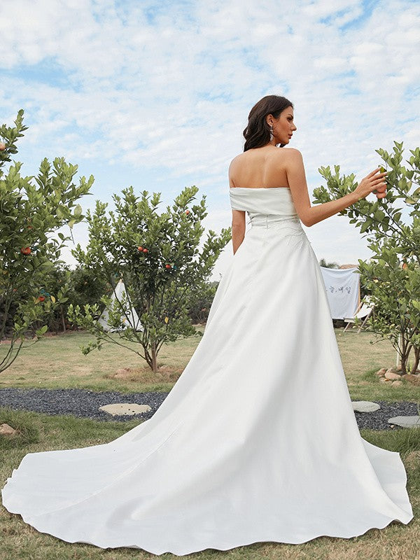A-Line Strapless Satin Sleeveless Train Wedding Dress - Chloe Dress
