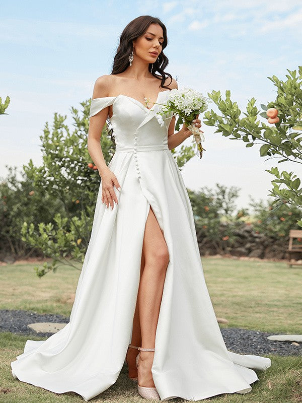 A-Line Satin Sleeveless Train Wedding Dress - Chloe Dress