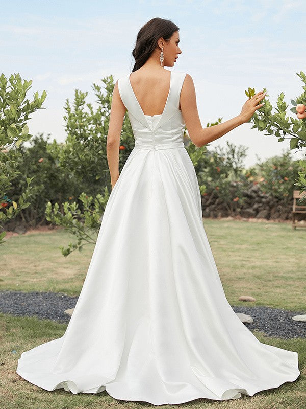A-Line Satin Sleeveless Train Wedding Dress - Chloe Dress