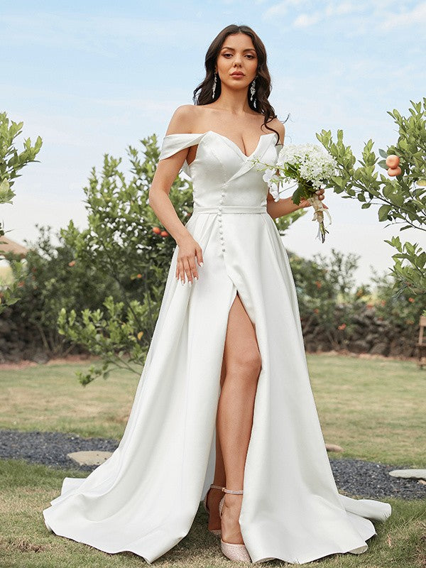 A-Line Satin Sleeveless Train Wedding Dress - Chloe Dress