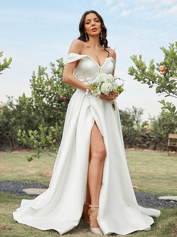 A-Line Satin Sleeveless Train Wedding Dress - Chloe Dress