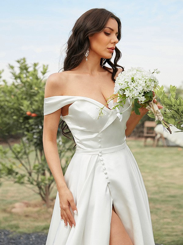 A-Line Satin Sleeveless Train Wedding Dress - Chloe Dress