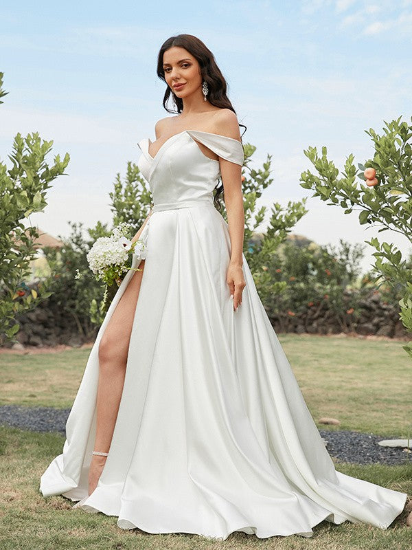 A-Line Satin Sleeveless Train Wedding Dress - Chloe Dress
