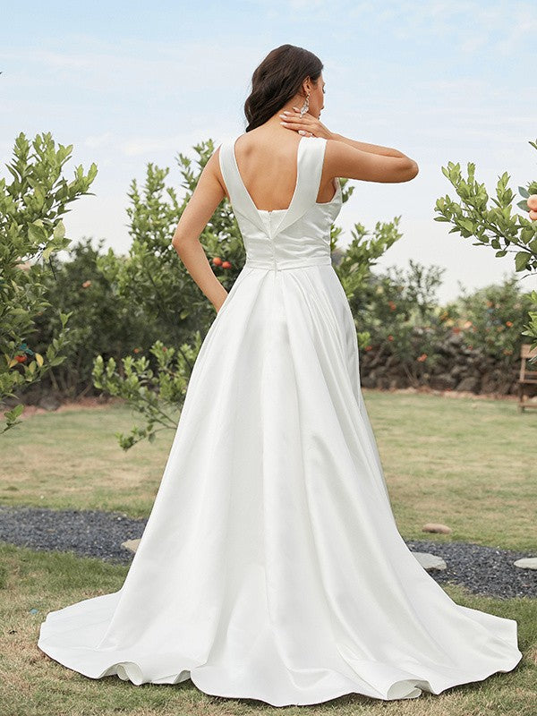 A-Line Satin Sleeveless Train Wedding Dress - Chloe Dress