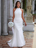 Sheath Halter Crepe Sleeveless Train Wedding Dress - Chloe Dress