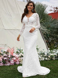 Sheath V-Neck Lace Long Sleeve Train Wedding Dress - Chloe Dress
