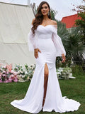 Sheath Crepe Long Sleeve Train Wedding Dress - Chloe Dress