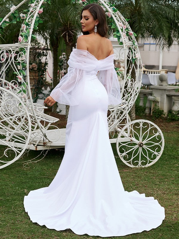 Sheath Crepe Long Sleeve Train Wedding Dress - Chloe Dress