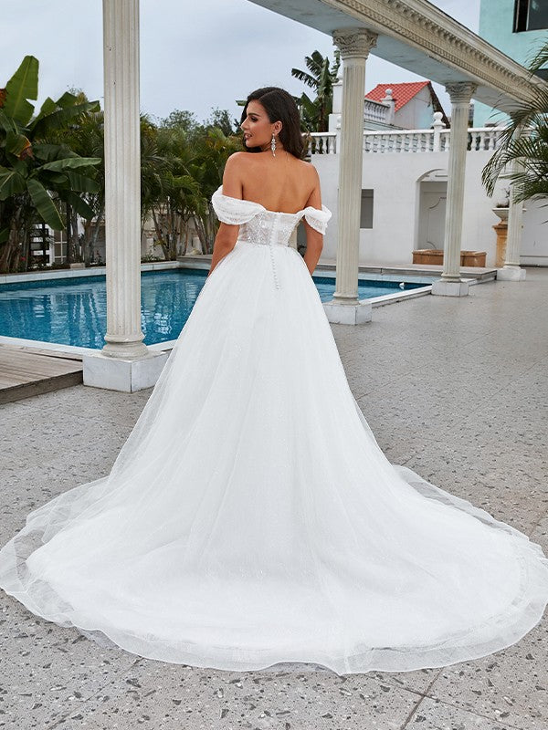 A-Line Lace Sleeveless Train Wedding Dress - Chloe Dress