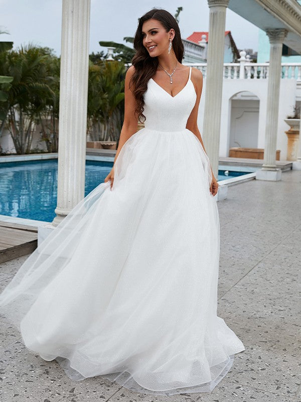 A-Line V-Neck Sleeveless Ruffled Wedding Dress - Chloe Dress