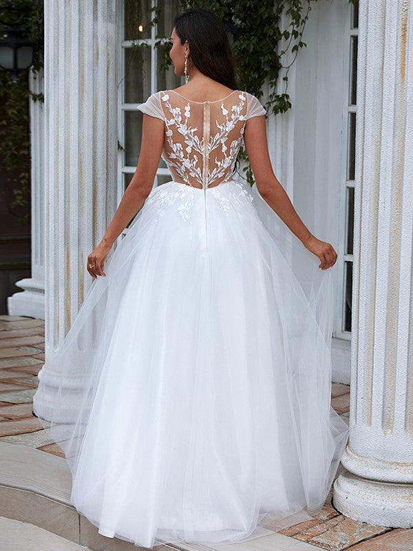 A-Line Lace Short Sleeve Train Mini Wedding Dress - Chloe Dress