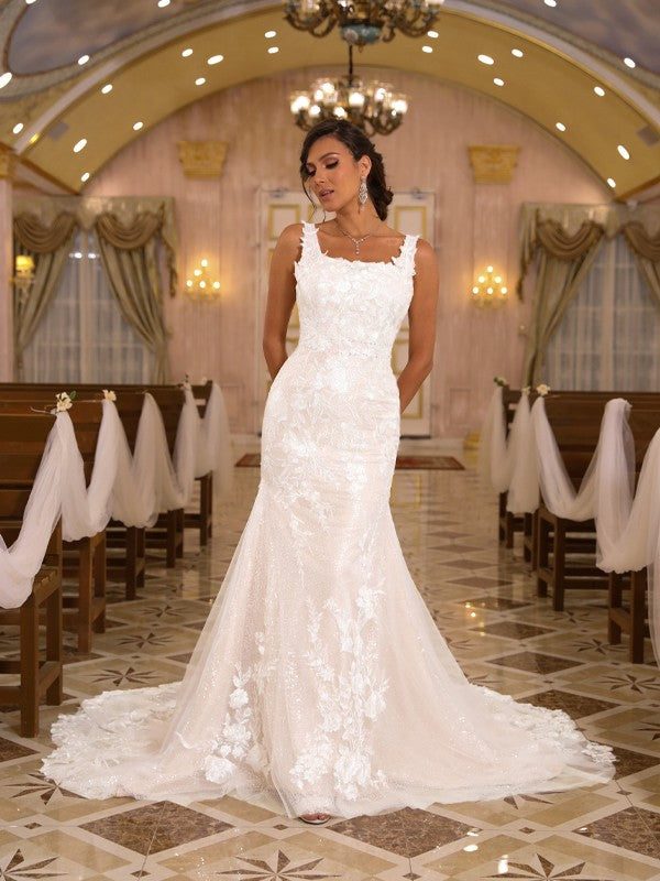 Sheath Lace Sleeveless Train Wedding Dress - Chloe Dress
