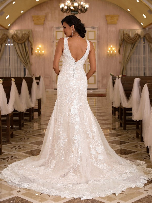 Sheath Lace Sleeveless Train Wedding Dress - Chloe Dress