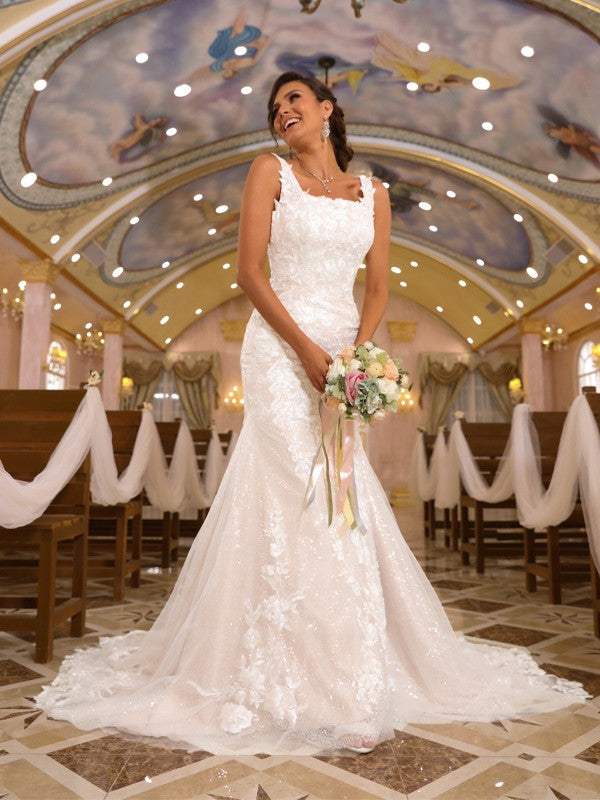 Sheath Lace Sleeveless Train Wedding Dress - Chloe Dress