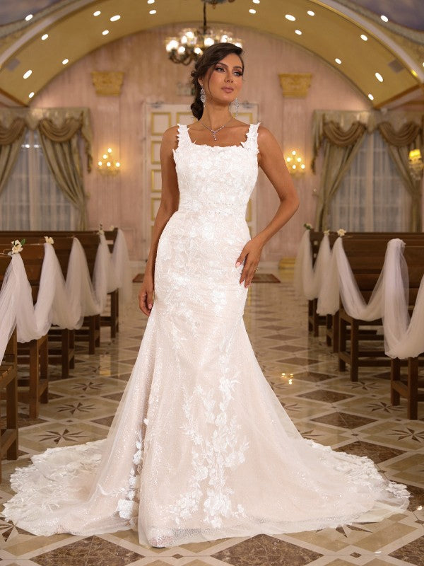 Sheath Lace Sleeveless Train Wedding Dress - Chloe Dress