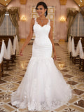 Mermaid V-Neck Lace Sleeveless Train Wedding Dress - Chloe Dress