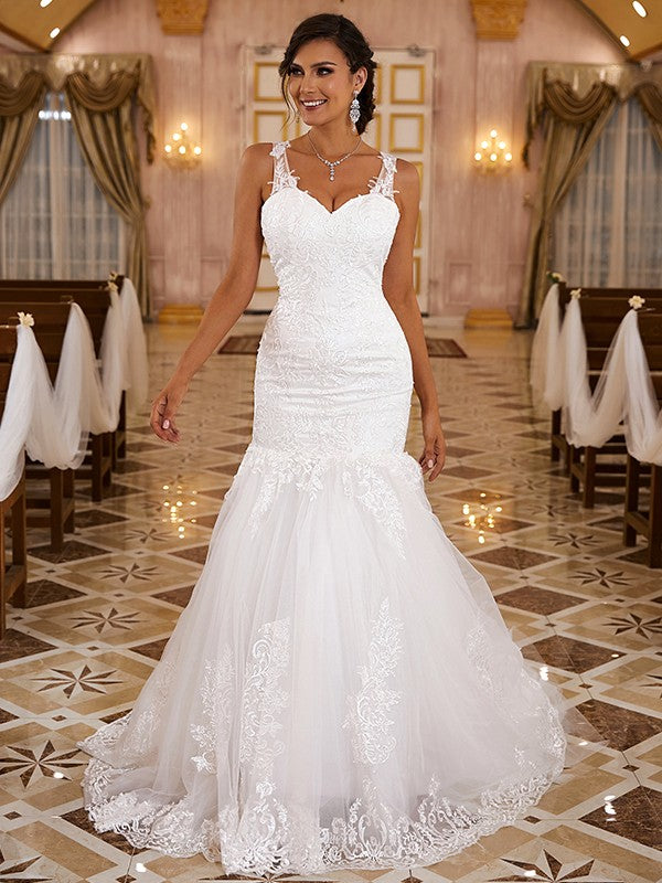 Mermaid V-Neck Lace Sleeveless Train Wedding Dress - Chloe Dress