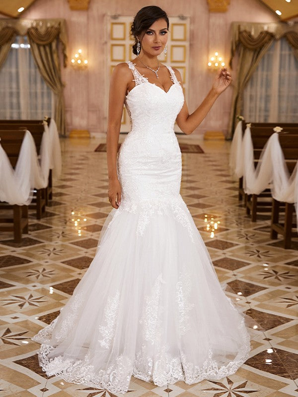 Mermaid V-Neck Lace Sleeveless Train Wedding Dress - Chloe Dress