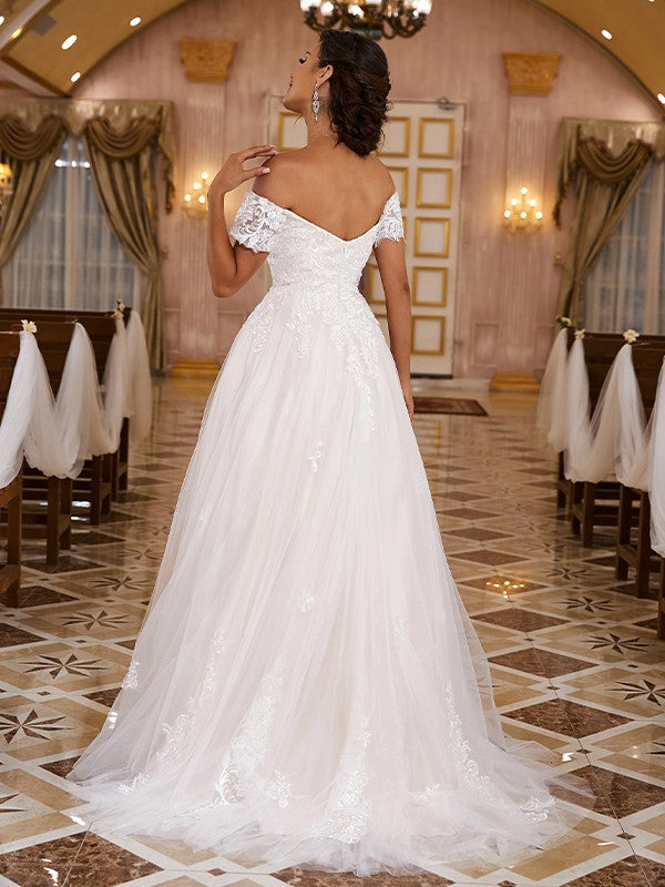 A-Line Lace Short Sleeve Train Mini Wedding Dress - Chloe Dress