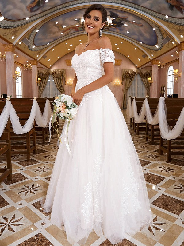 A-Line Lace Short Sleeve Train Mini Wedding Dress - Chloe Dress