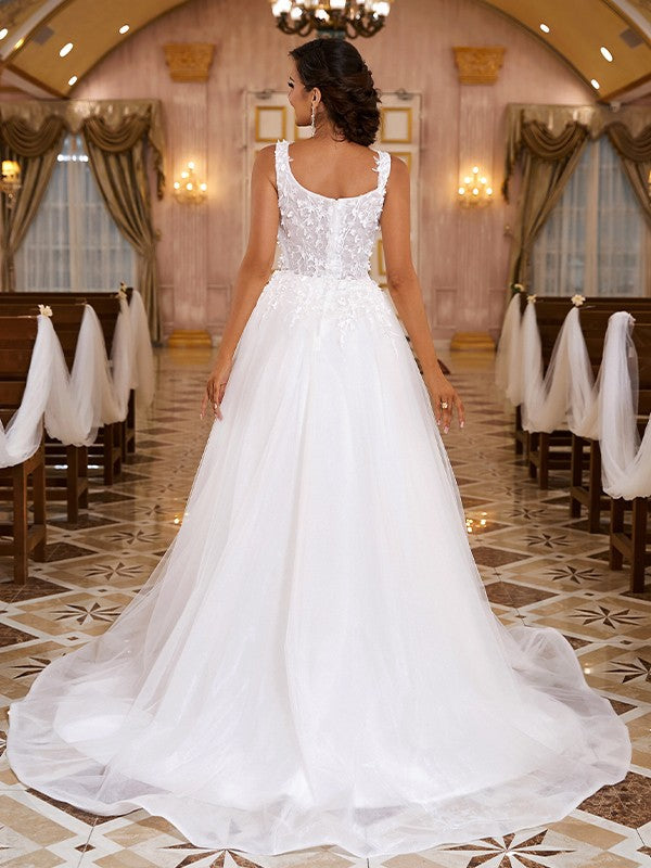 A-Line Organza Sleeveless Train Wedding Dress - Chloe Dress
