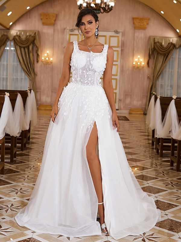 A-Line Organza Sleeveless Train Wedding Dress - Chloe Dress