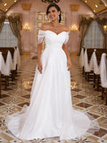 A-Line Organza Sleeveless Train Wedding Dress - Chloe Dress