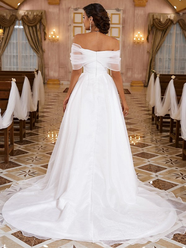 A-Line Organza Sleeveless Train Wedding Dress - Chloe Dress
