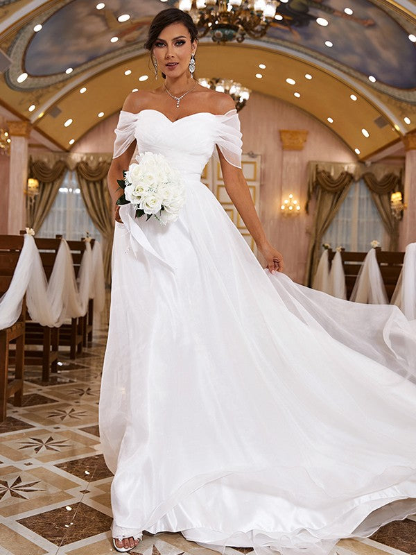 A-Line Organza Sleeveless Train Wedding Dress - Chloe Dress