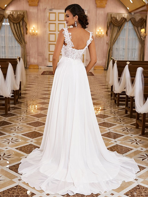 A-Line Chiffon Sleeveless Train Wedding Dress - Chloe Dress