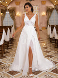 A-Line V-Neck Organza Sleeveless Train Wedding Dress - Chloe Dress