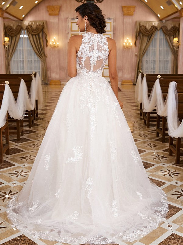 A-Line Lace Sleeveless Train Wedding Dress - Chloe Dress